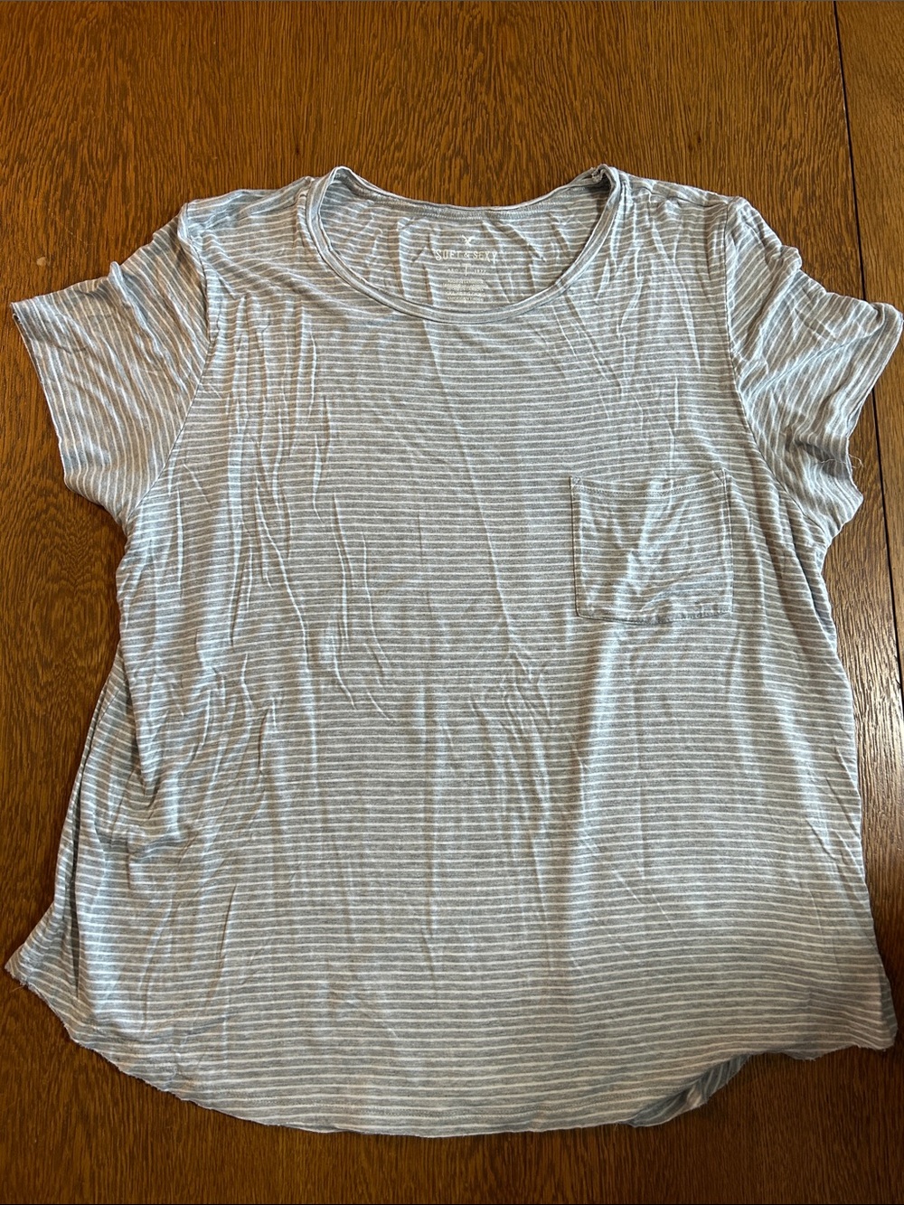 American Eagle Outfitters Light Gray & White Striped Short-Sleeve Tee